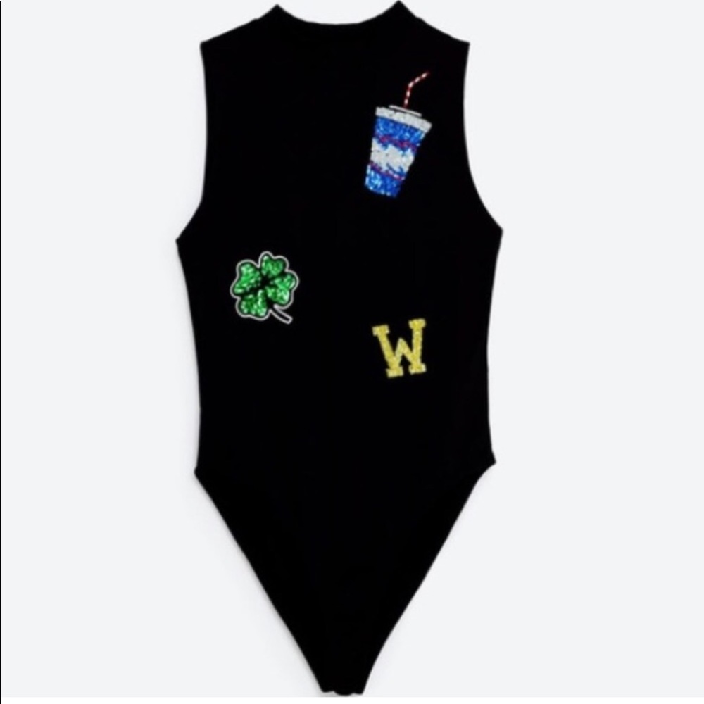 Zara Trafaluc Black Bodysuit With Sequin Patches Gem